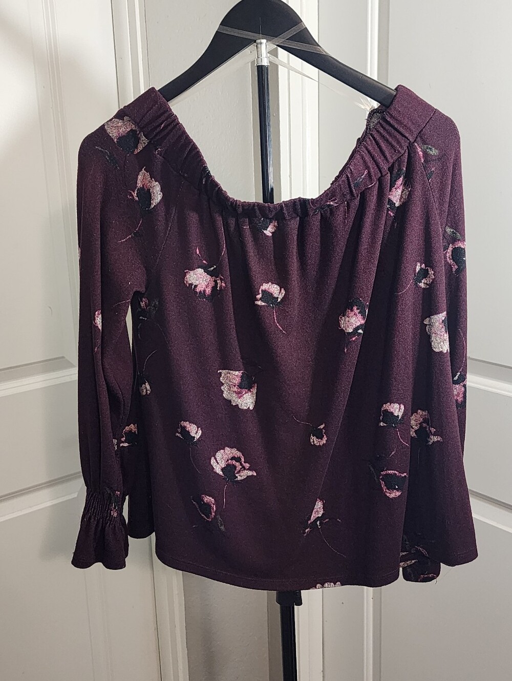 Maurices Burgundy Floral Off Shoulder Top Size M